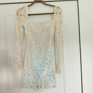 B Darlin Blue Puff Sleeve Bodycon Mini Dress
